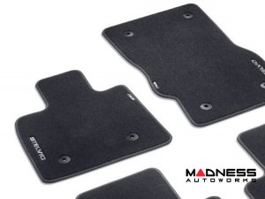 Alfa Romeo Stelvio Floor Mats - Genuine Alfa - Black Carpet - Silver Trim